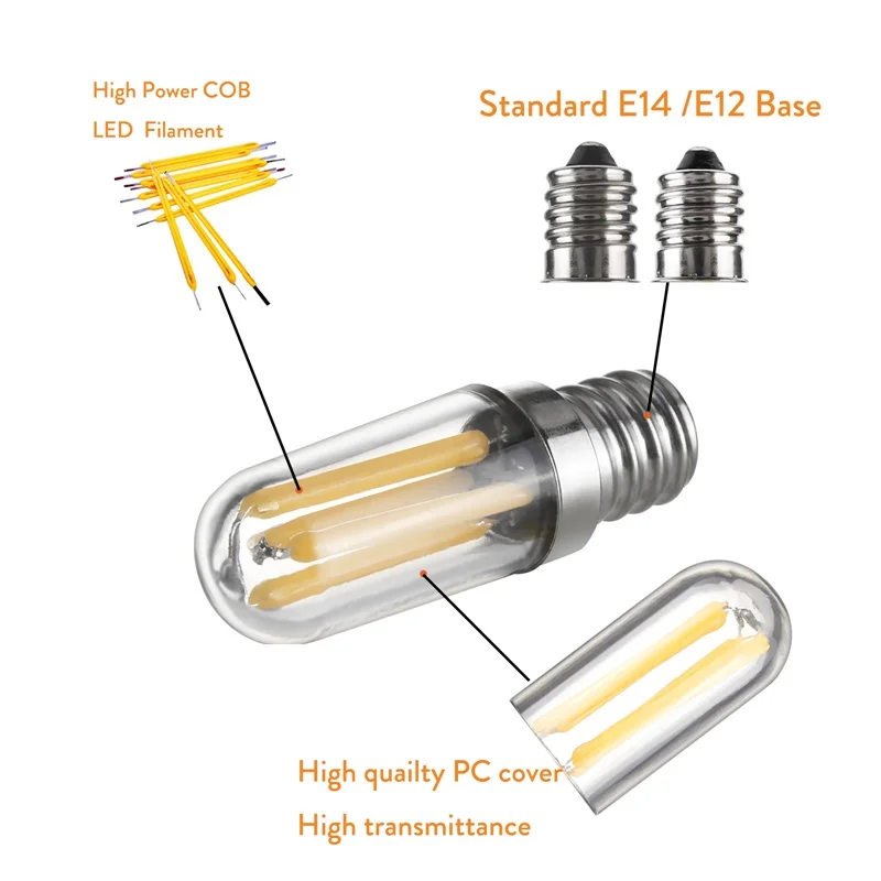 10PCS Dimmable LED COB Filament Light Bulbs Mini E12 E14 1W 2W 4W Lamps for Refrigerator Fridge Freezer sewing machine Lighting