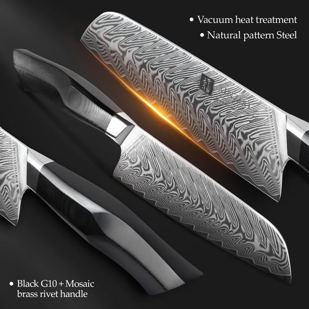 XINZUO 6PCS Best Kitchen Knives Sets With Excellent Acacia Wood BlocK Super Sharp Japanese Damascus Steel Knives Set G10 Handle