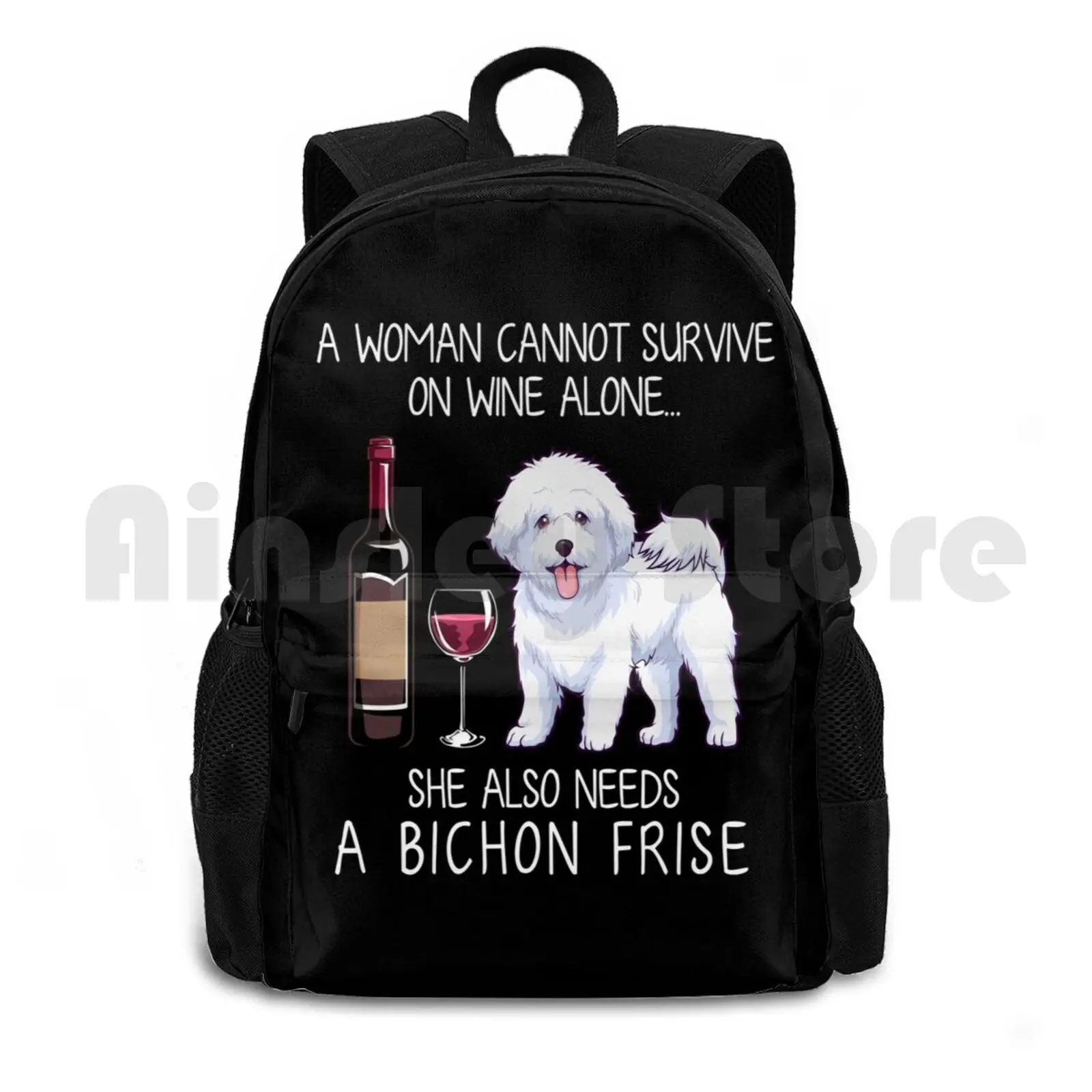 

Бишон Фризе и Вино Забавная собака Открытый походный рюкзак Водонепроницаемый кемпинг Путешествия Собака Мама Забавная собака Собака и вино Собака