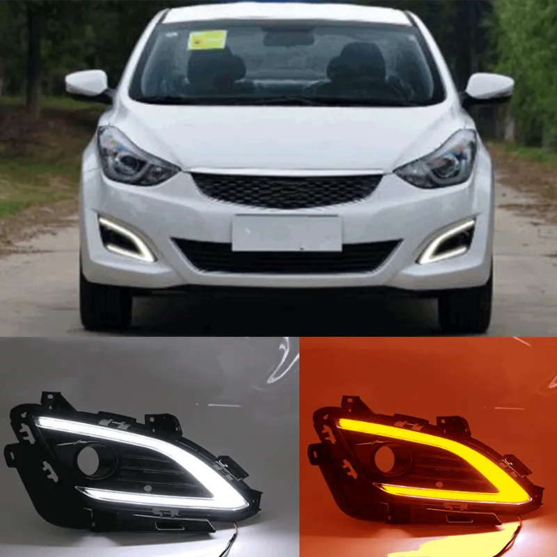 LED Daytime Running Lights DRL Fog Lamp Cover Case for Hyundai Elantra Sedan 2016 2017 With Turn Signal Yellow