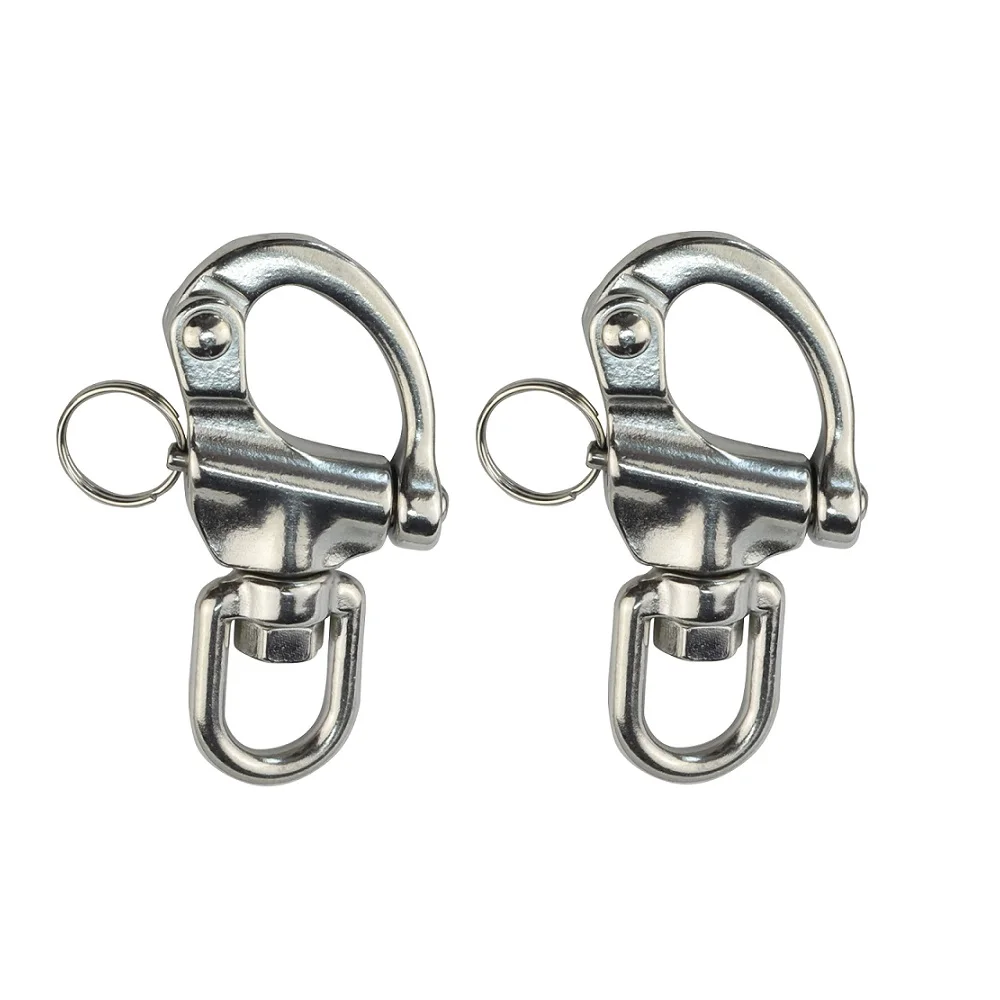 2PCS 316 Stainless Steel Snap Shackle 70mm 87mm 128mm Heavy Duty Swivel Eye Rigging Safety Shackles With Links For Anchor