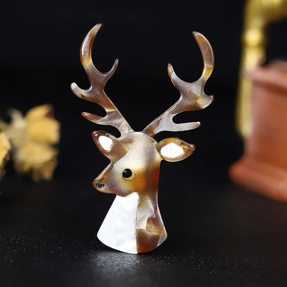 Vivid Big Sika Deer Brooches Women Men Handmade Arcylic Brown  Elk Animal Brooch Safed Pins Christmas Gifts
