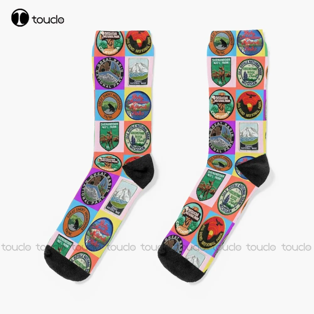 

Носки в стиле пэчворк для государственных парков, сутуживающиеся носки для женщин, индивидуальные носки унисекс на заказ для взрослых и подростков, Молодежные носки с цифровым принтом 360 °