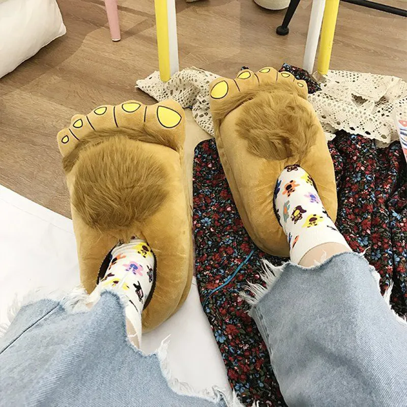 Designer Cartton Bigfoot Unisex Winter Indoor Slippers Cotton Shoes Women Men Slip On Lazy Home Shoes Lovers Couple Floor Shoes