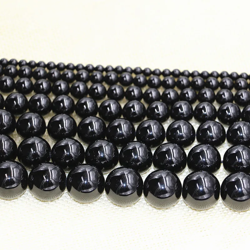 1 strand natural 5A 6mm-16mm  black tourmaline round loose beads gem stone for jewelry making
