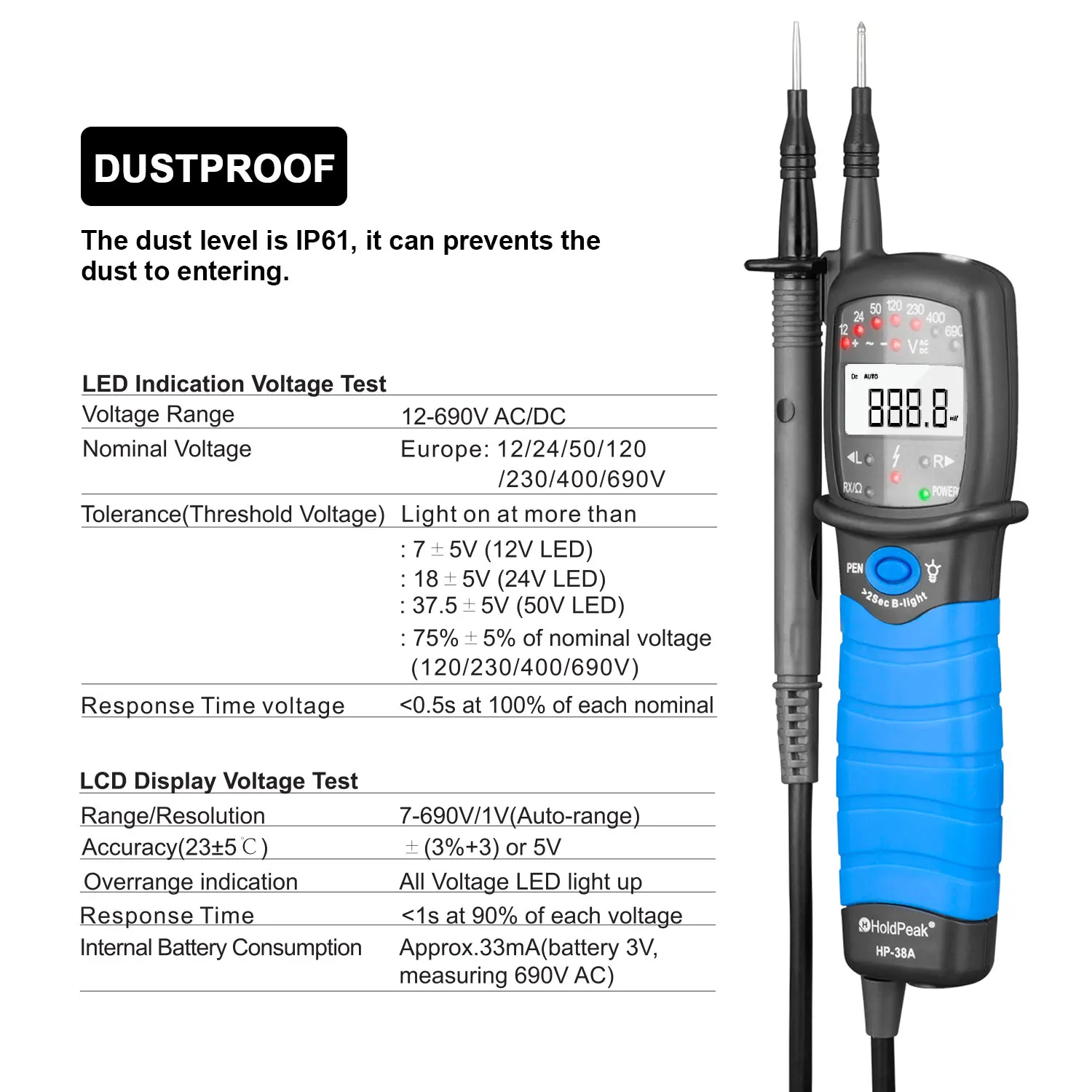 Stift Typ Digtal Multimeter Nicht-kontakt AC/DC Spannung Tester mit Auto-bereich, Phase Rotation, kontinuität, Datum Halten, Stille Modus