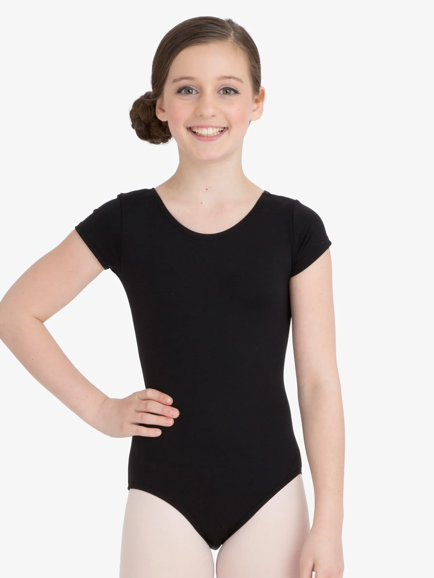 OVIGILY Black Short Sleeve Leotard for Girls Gymnastics Ballet Dancewear Kids Spandex Scoop Neck Leotards for Dance Class