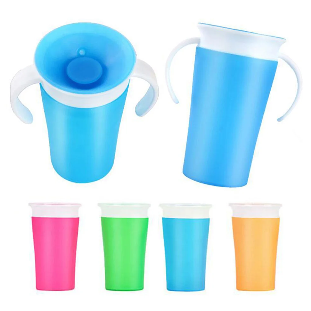 360 Degrees Can Be Rotated Baby Learning Drinking Cup with Double Handle Lid Leakproof Infants Water Cups Bottle BPA Free