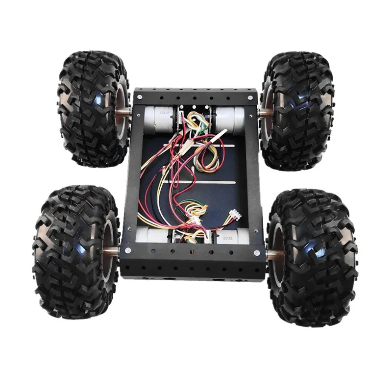 Carro robô inteligente C3 4WD com liga de alumínio, motor 4 DC 12V, roda de borracha de 130 mm, brinquedo RC DIY de alta capacidade de carga