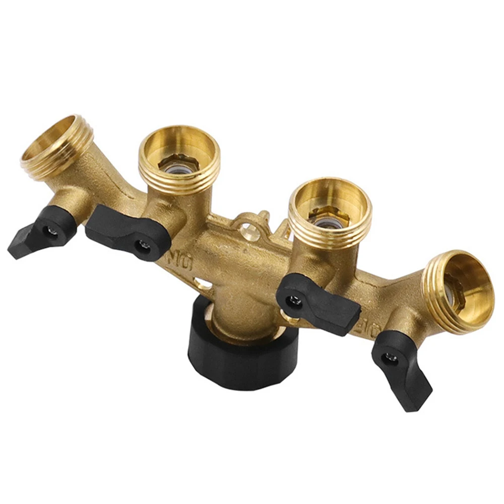 1Pcs 3/4&quot; 4-Way Brass Garden Hose Splitter Plastic Watering Connector Distributor For Outdoor Tap and Faucet Watering Irrigation