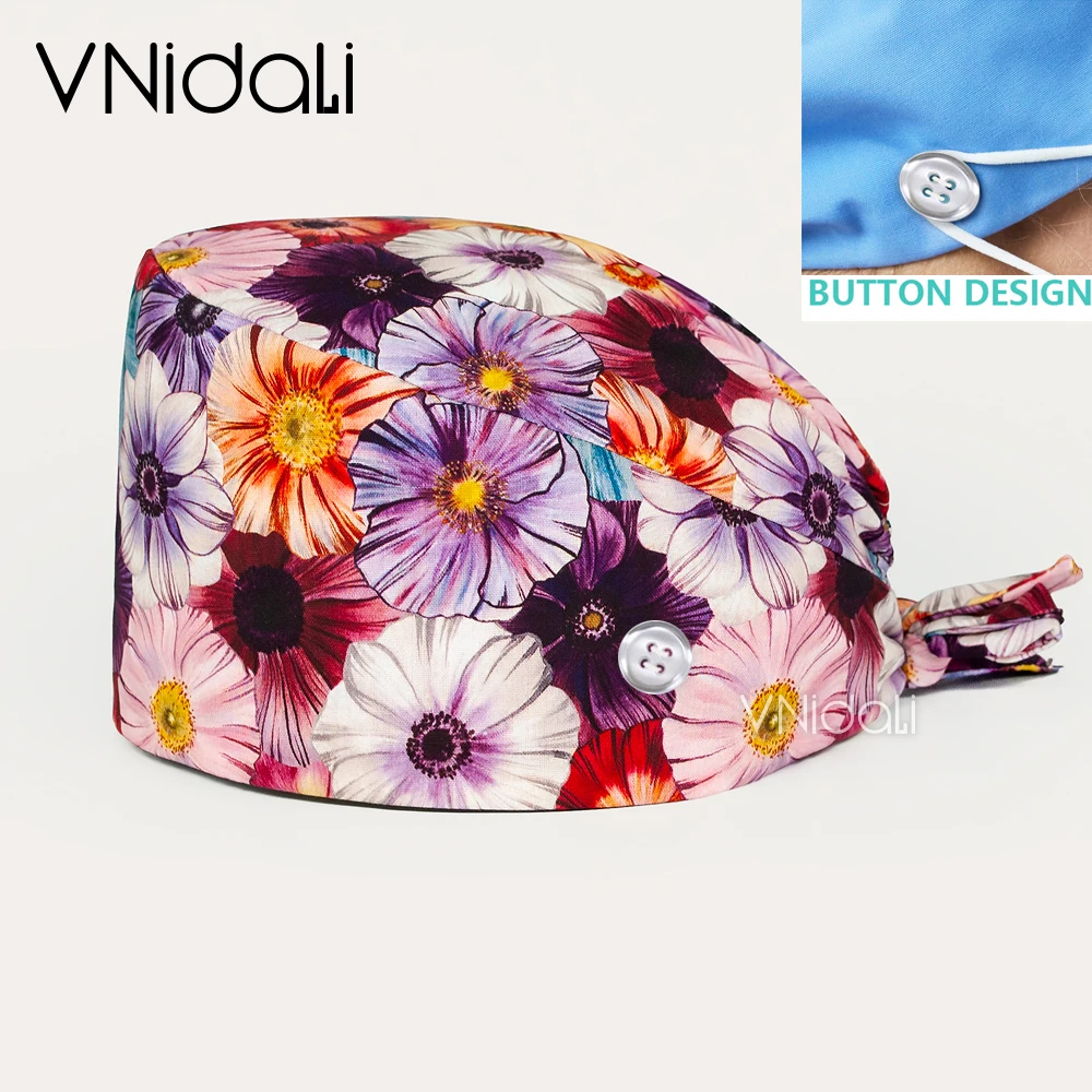 scrubs uniform women hat Beautician Accessories Floral Printing Elastic Medical Doctor Scrubs Hats nursing scrubs caps