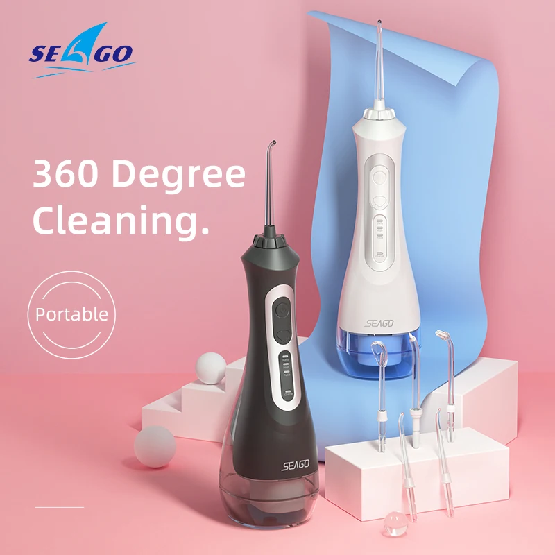 Seago-cepillo de dientes eléctrico recargable con hilo Dental para adultos, cepillo de dientes sónico, irrigador Dental Oral, blanco y negro, regalo