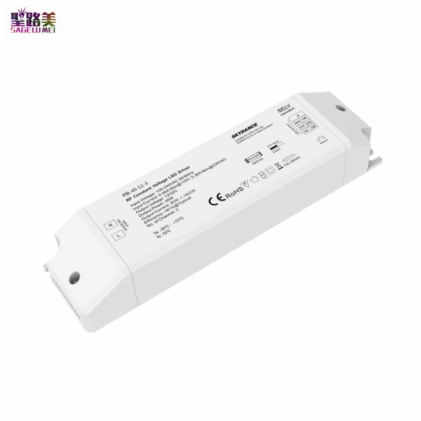 

DC12V or 24V Dimmable RF 3 Channel Constant Voltage 3CH 40W LED Driver For single color, dual color or RGB LED Strip Light Tape