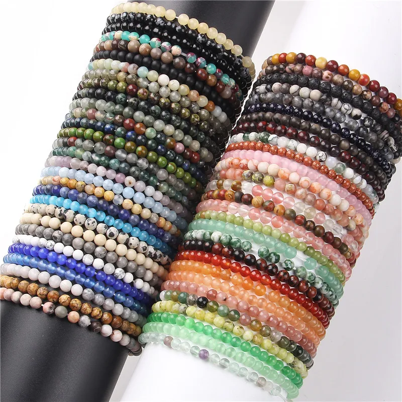 4mm Chakra Beads Energy Bracelet Natural Round Agates Onyx Stone Stretch Bracelet Bangles for Women Men Handmade Yoga Jewelry