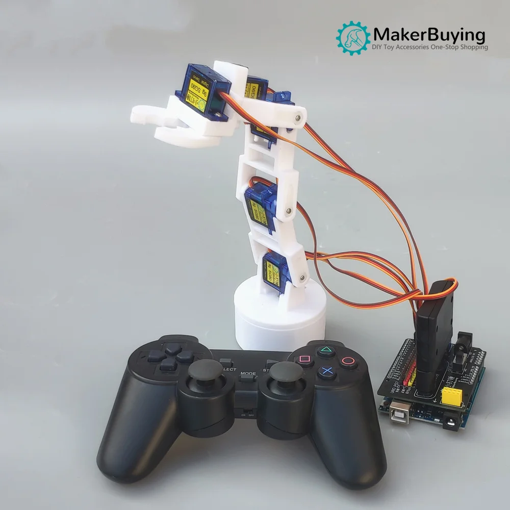 Ps2 controle remoto 6dof 3d kit de braço robô impressão para arduino kit aprendizagem controle diy