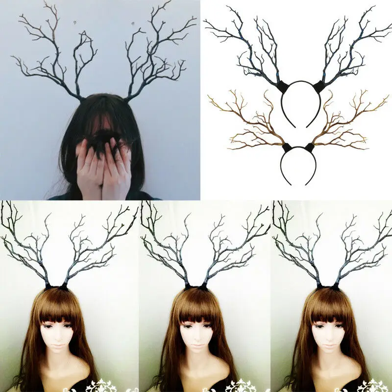 Hot Fairy Long Antlers Tree Branches Horns Hat Hair Headband Cosplay Party Fancy Dress Xmas Best Gift