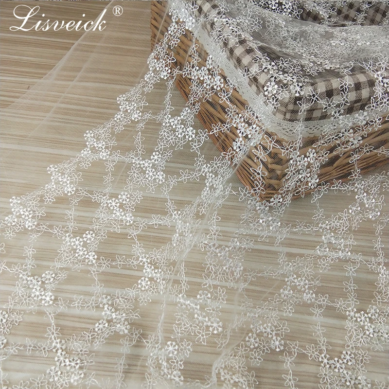 1y New Lightweight mesh fabric Fashion flower embroidery mesh tulle lace fabric Fine wedding dress Skirt accessories diy dress