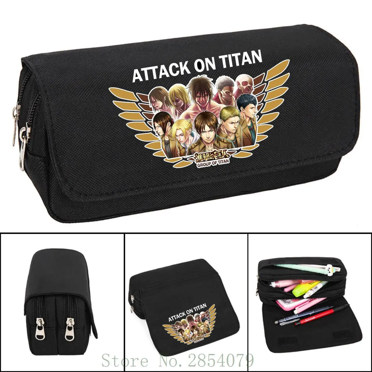 Estuche de lápices de Anime Attack On Titan, bolsa de cosméticos de dibujos animados, papelería para estudiantes, bolsas con tapa multifunción, bolsas para bolígrafos, regalo