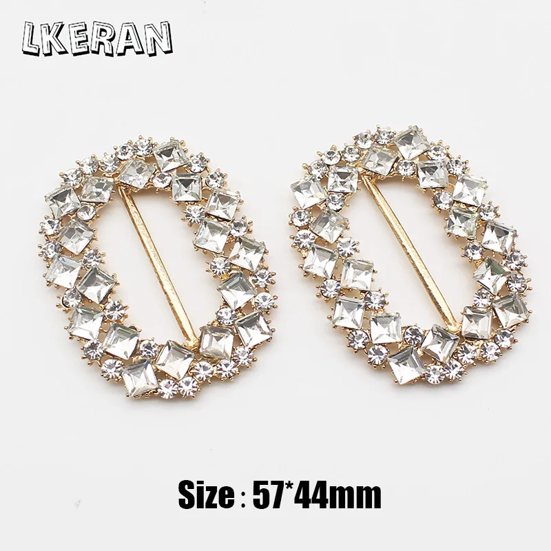 2Pcs 57*44MM Shiny Rectangular Slider Rhinestone Buckles Crystal Decor Wedding fit ribbon and Shoe Belt Clothin Buckles Fitting