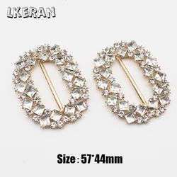 2 pezzi 57*44MM lucido rettangolare cursore fibbie di strass decorazioni in cristallo matrimonio misura nastro e scarpa cintura fibbie Clothin raccordo