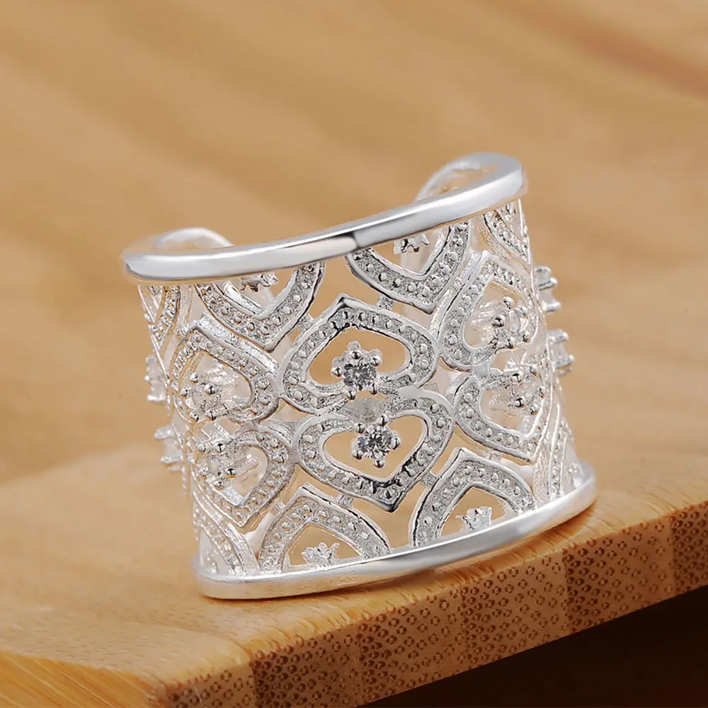 DOTEFFIL 925 Sterling Silver Opening AAA Zircon Many Hearts Ring For Women Fashion Wedding Engagement Party Gift Charm Jewelry