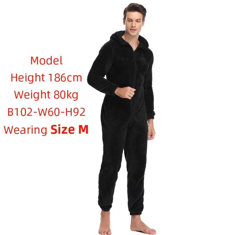 Men Plush Teddy Fleece Pajamas Winter Warm Pyjamas Jumpsuit Plus Size Sleepwear Kigurumi Hooded Pajama Sets For Adult Men