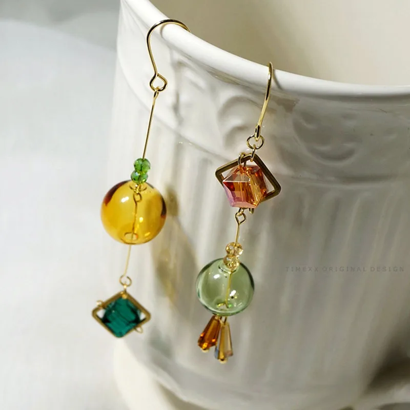 Original Handmade Korean Long Drop Earrings For Women Charming GEM Glass Ball Dangle Earings Femme Brincos Jewelry