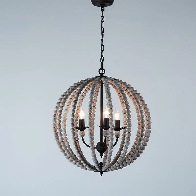 

Vintage wood bead pendant light rustic iron suspension light fixture for kitchen bedroom dining/reading room hallway retro lamps