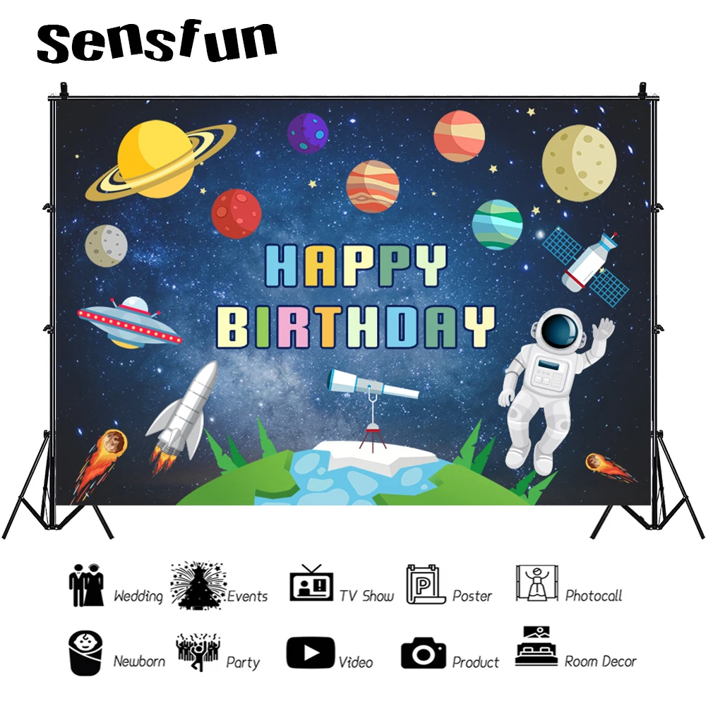 خلفية موضوع الفضاء الخارجي للطفل عيد ميلاد الفضاء حفلة كوكب عيد ميلاد الديكور غالاكسي رائد الفضاء إلى القمر خلفية الصورة