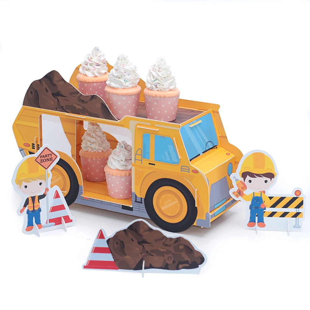 Construction trucks Party CakeTopper Birthday Construction trucks  Favor Boxes Glitter Centerpiece Paper Cups  Party Supplies