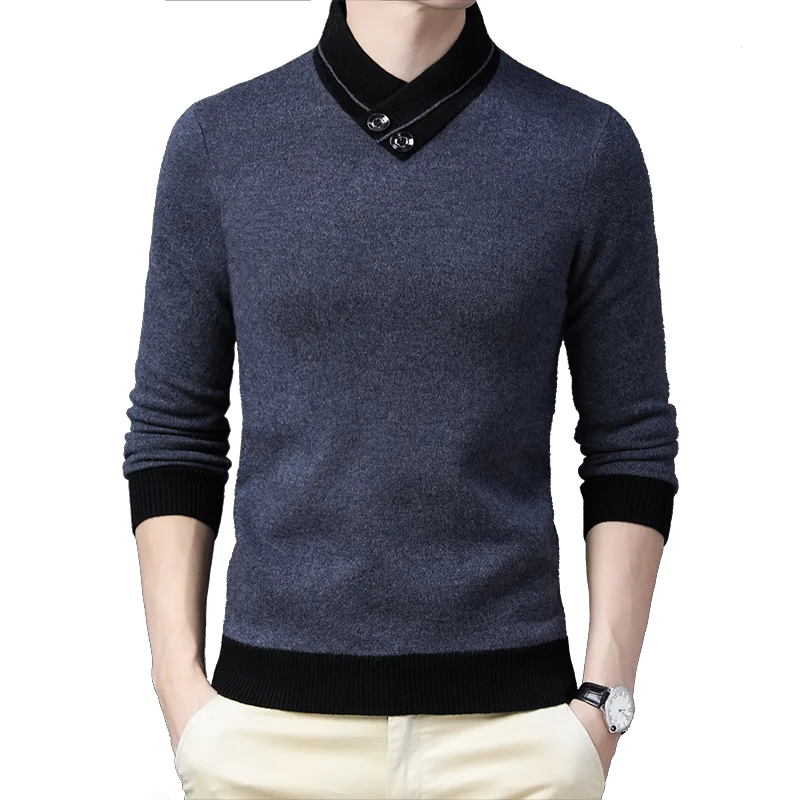 

Man 100% Wool Sweater Autumn Winter Fashion Buttons Sweaters Male Knit Jumper Cashmere Knitwear Long Sleeved