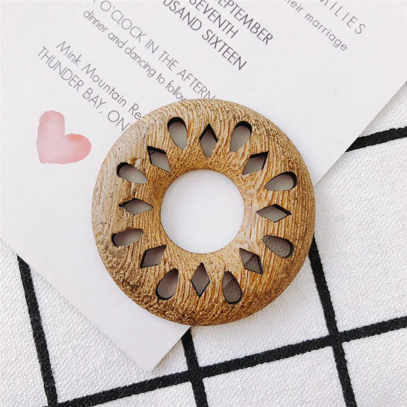 6PCS Diy Jewelry Accessories Natural Wood Geometric Texture Retro Brown Drop-shaped Circular Triangle Handmade Earrings Pendants