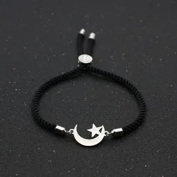Cute Bear Stainless Steel Moon And Adjustable Lucky Red Thread Rope Couples Bracelets For Men Women Friendship Bracelet Jewelry