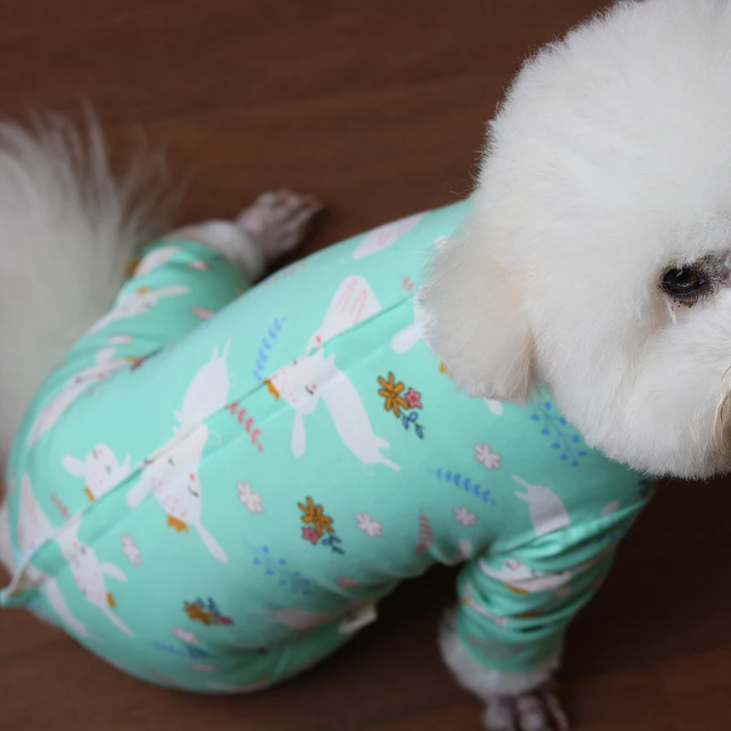 Pet Dog Jumpsuit 100%Cotton Puppy Clothes Thin Printed Overalls Protect Belly Pajamas For Small Dogs Chihuahua Poodle Home Wear