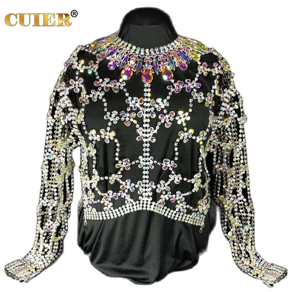 

CUIER Luxury Full Crystal AB Glass Stone Jacket for Fashion Accessories 2.2KG Gorgeous Women Tops Rhinestone Sexy body Chain