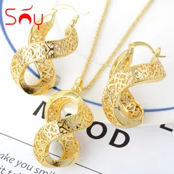 Sunny Jewelry Sets Hot-Selling “8”Shape Hollow Brass Gold Plated Earrings Pendent Necklace For Women Wedding Party Anniversary