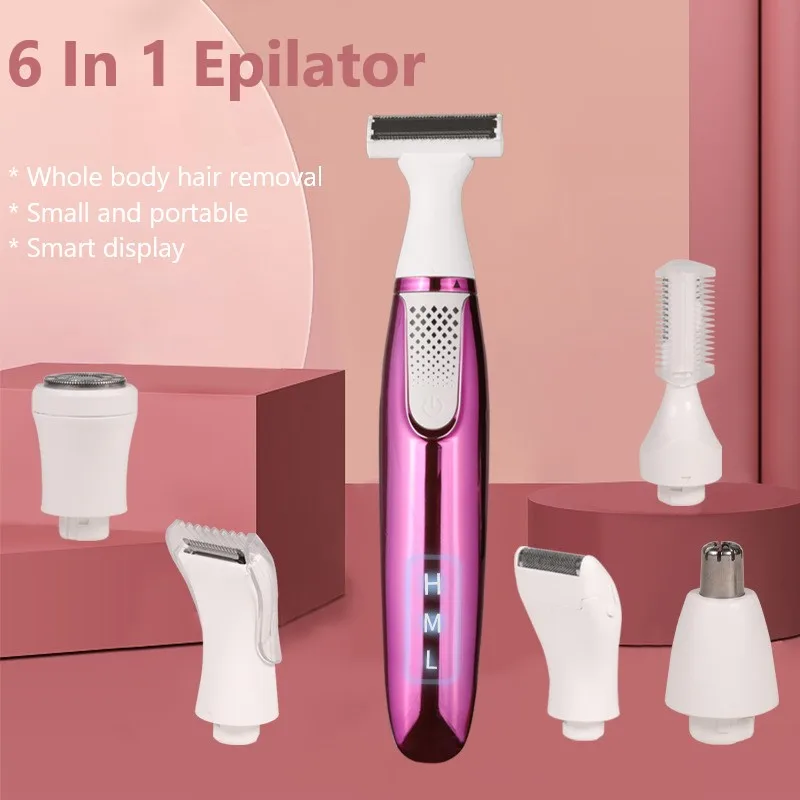 6 in 1 Women Shaver Painless Hair Removal Epilator Shaving Machine Face Beard Eyebrow Nose Trimmer Body Electric Razor