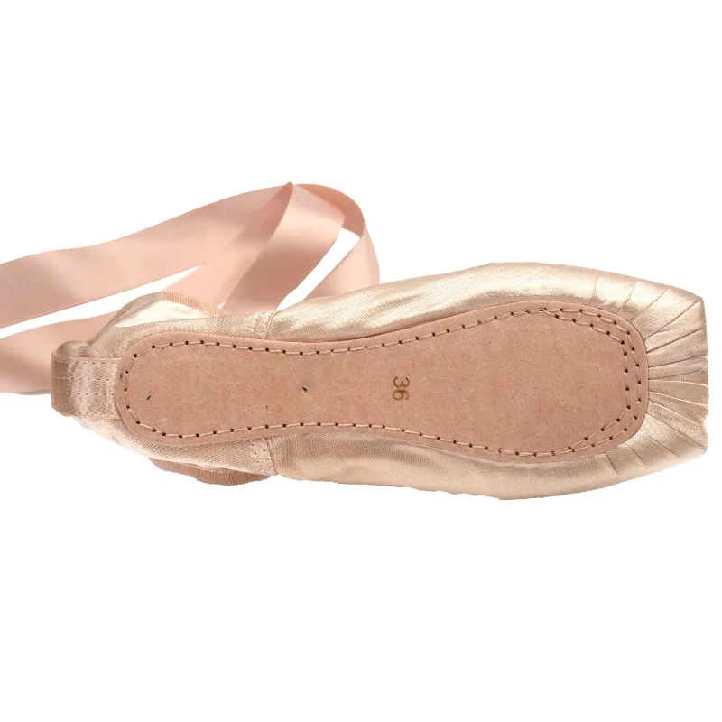 USHINE Girls Women Dance Shoe Pink Ballet Pointe Slippers Ballet Flats Shoes with Ribbons Toe Pads Pink