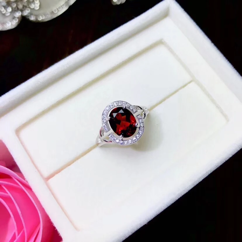 

New style red garnet gemstone ring with silver for women jewelry good cut wine red color birthday party anniversary gift