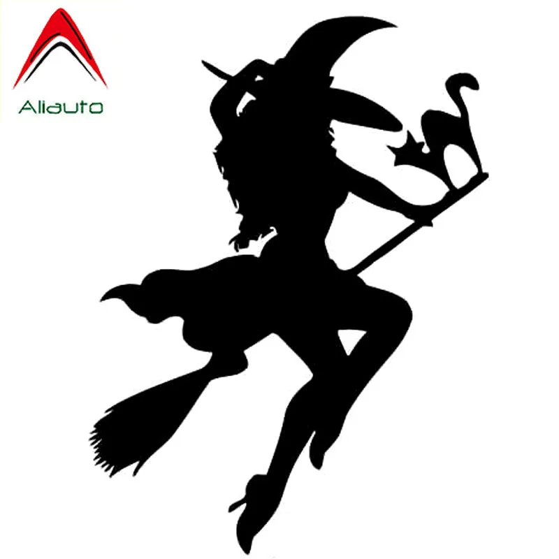 Aliauto Creative Car Sticker Halloween Witch Flying on Broom Vinyl Accessories PVC Decal for Turkish Mitsubishi Asx,14cm*10cm