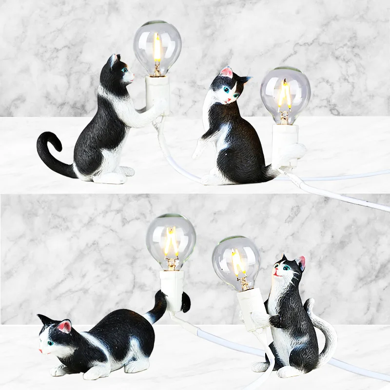 Cat Lamp Table Lamps for Bedroom Bedside Desk Lamp Resin Animal Stand Light Fixtutres Home Art Decor Living Room Night Lights