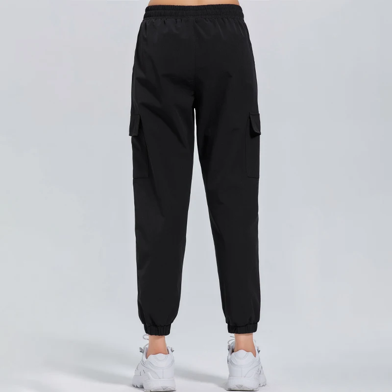 Women\'s Sports Pants Loose Spring Autumn Running Yoga Tracksuit Trousers Pocket Fitness Solid High Waist Cargo Jogging Pants