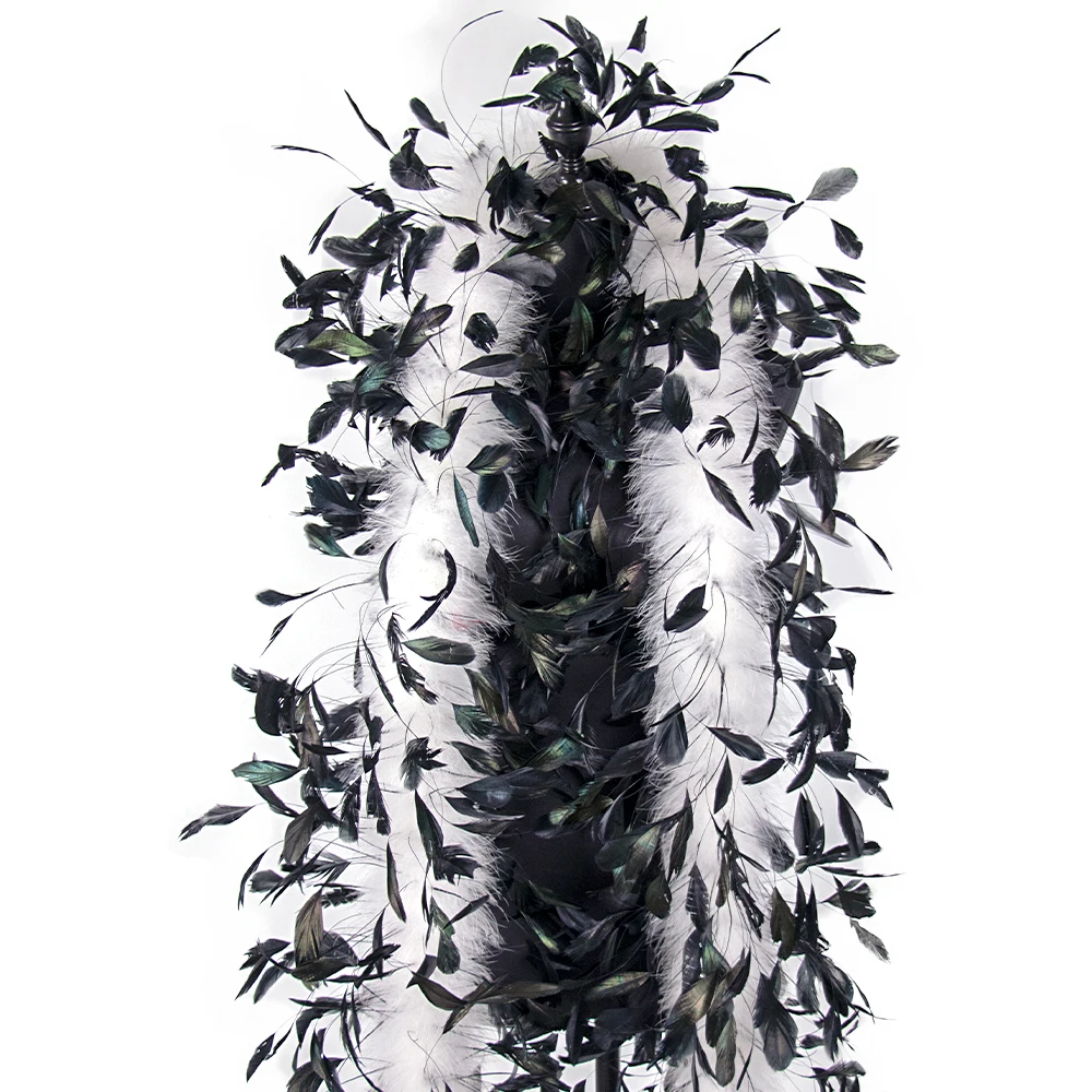 

800pcs Black chicken feathers and 50g White Turkey Feather Boa 2 Meter Decorative Plume for Wedding Carnival Clothing Acessories