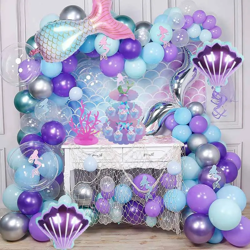 Mermaid party balloons little mermaid tail shell balloon girl birthday party decoration baby shower Under the Sea Party Supplies