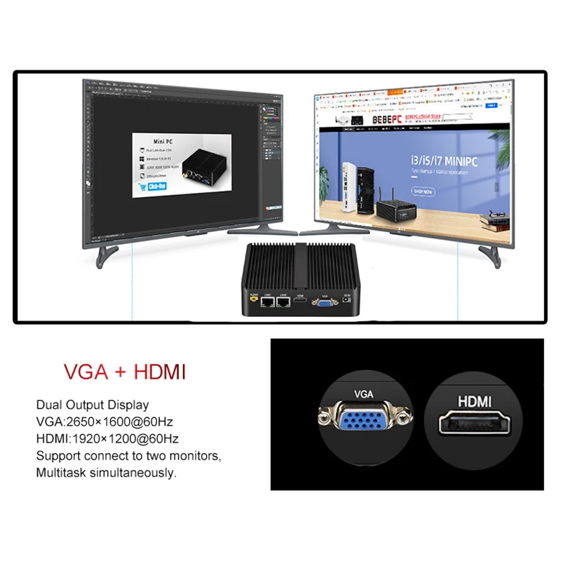 산업용 팬리스 미니 PC 셀러론 J6412 코어 i3-5005U 듀얼 LAN 2*COM HDMI WIFI 윈도우 10 넷탑 오피스 컴퓨터 미니PC 데스크탑 썸네일 2