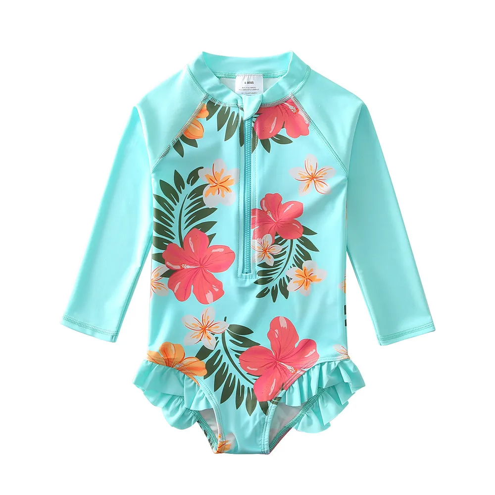 

Wishere цельный купальник для маленьких девочек UPF50 + купальник солнцезащитный костюм с кружевом с длинными рукавами летний купальный костюм купальник для малышей