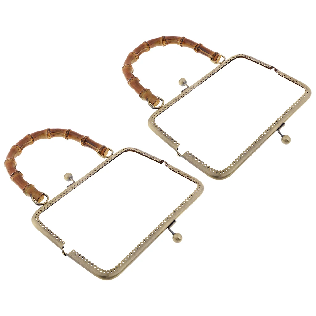 2pcs Bamboo Handle Metal Frame Kiss Clasp Lock For DIY Handbag Purse Bronze