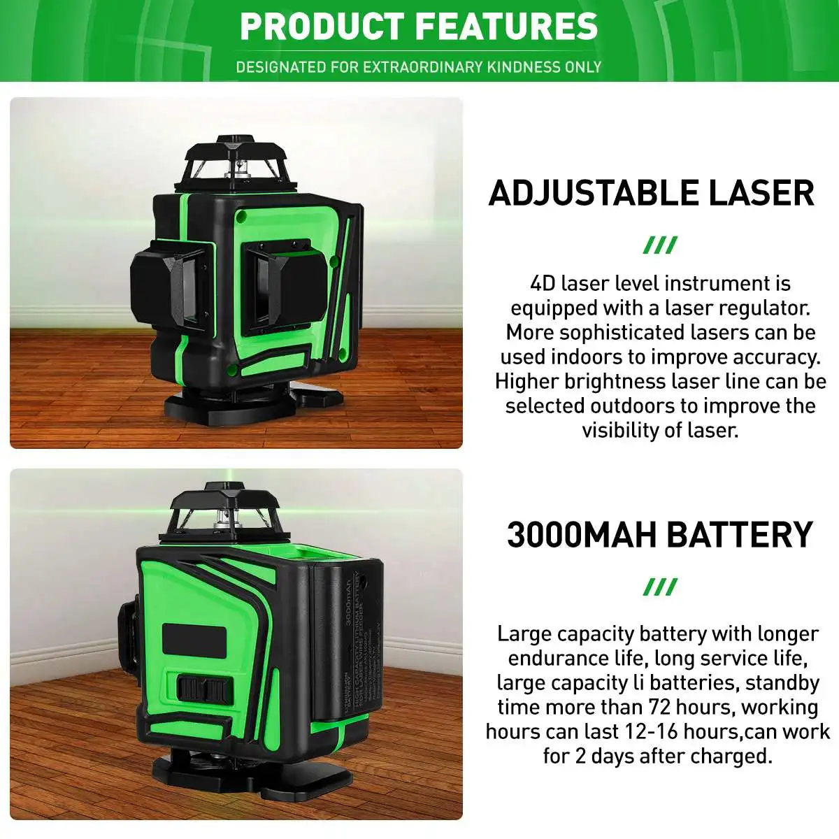 16 Lines 4D Green Laser Level Self-Leveling 360 Degrees Horizontal And Vertical Cross Lines Green Laser Line With Tripod Battery