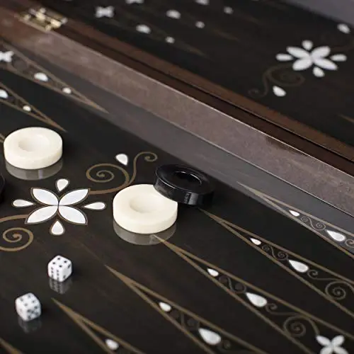 LaModaHome Star 27 ''Antique Turkish Backgammon Set, Elite Vinyl Wooden Classical Drop/Tear Design, board Game Backgammon, Polyester,