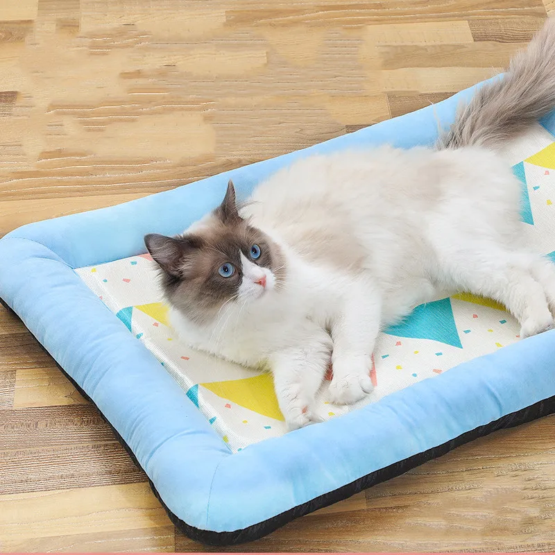 Pet Dog Cat Mats Kennel Puppy Beds Pad Summer Heat Dissipation Breathable Non-Slip Floor Mat Pet Nest Sleeping Blanket